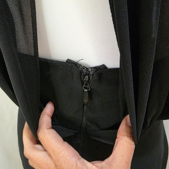 Lulus Sheer Chiffon Sweetheart Neckline Halter Formal Black Cocktail Dress, Lg - Picture 4 of 8